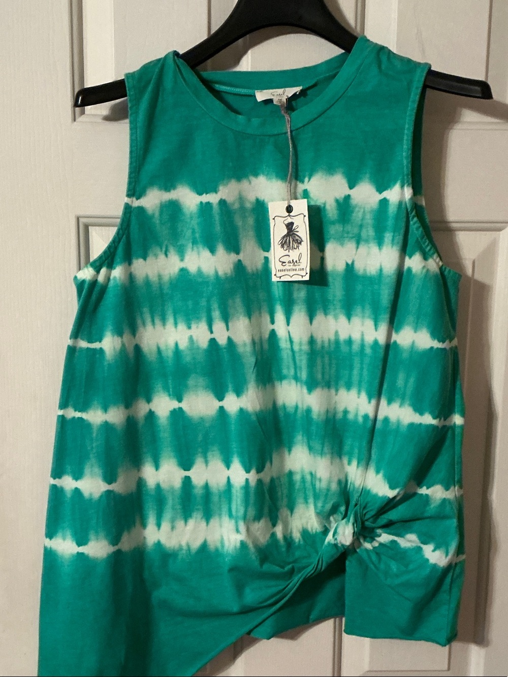 Easel GREEN AND White Tie-Dye Tank Top